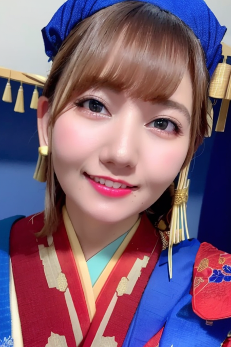 1girl,(wearing red kimono:1.7) (wearing blue elegant kimono:1.5),(RAW photo, best quality), (realistic, photo-realistic:1.4), masterpiece, an extremely delicate and beautiful, extremely detailed, 2k wallpaper, Amazing, finely detail, extremely detailed CG unity 8k wallpaper, ultra-detailed, highres, soft light, beautiful detailed girl, extremely detailed eyes and face, beautiful detailed nose, beautiful detailed eyes,cinematic lighting,((empty background)),perfect anatomy,smiling