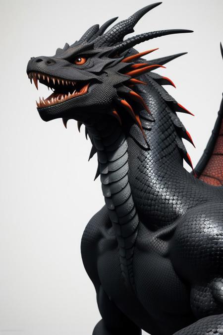 Asian dragon, Black snake gradient  color, rough, textural, broad brush strokes, red color prominent detailed, alienzkin, silhouette, c4d, blender, raytracing, unreal engine 5, render 3d, face close up, Red Simple background,