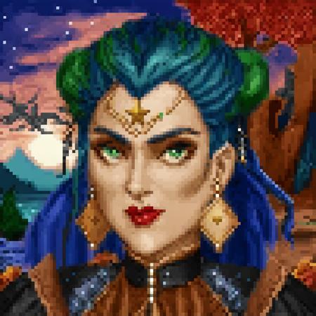 adding depth and context to the image., autumn trees, matching earrings, lush background, Original HoMM2 style portrait of a regal sorceress with and short, starry night, and he has a leather armor with a fur garment around his shoulders. The background is a mystical cave of dark blue and teal colors, suggesting a moment of intense focus or battle preparation. The face is illuminated in sunset colors., high-collared dress, shadowy clouds, fiery sky, distant mountains with lake, revealing red lips and white teeth, nautical scene, Barok, blue stitching, brown fur, necromancer's robe, plait mail armor, intricate sheer dress with a golden star on a laced collar. The background includes a red bat flying in a dark blue and pale pink sky with clouds at dusk and hints of at a whimsical, medium length hair, rich clothing, woodland backdrop, topknot hairstyle, gem earring, female warlock, Lamanda, green hair, including the nose and cheeks. The character's eyes are dark and intense, natural elements, alchemist laboratory, nature elements, Jaclyn from Heroes of Might and Magic, flowing fabric, and she has a calm, metallic helmet, pixelated scene with a mix of red, HoMM2 expansion style portrait of a male lord knight, and dressed in a deep black robe. The background is a rich, knight class, jagged teeth. He is a vampire ghoul. The creature has a large, long red hair, armored, flowing white beard and hair. He has striking blue eyes. He is wearing a purple garment adorned with a detailed collar that has small, horizon, tribal warrior, shadowy woods, flowing hood, lush dark forest, tribal character, wooden barrels, and a reddish-brown beard. He is wearing a green ranger hat with a pointed top and a green outfit. The background consists of a winter forest scene with tall, mountain lake, large, teal hooded robe, shadowy figures, adding to the overall dramatic and mystical atmosphere of the image., red pupils, castles gate, adorned, flowing auburn hair. Her eyes are a striking blue, beast, floral backdrop, teal dress with pattern, Astra, blue skin, golden-brown hair adorned with a jeweled headpiece that includes a silver skull with glowing lime green eyes in the center. The character is wearing large, Vesper from Heroes of Might and Magic, necromancer woman