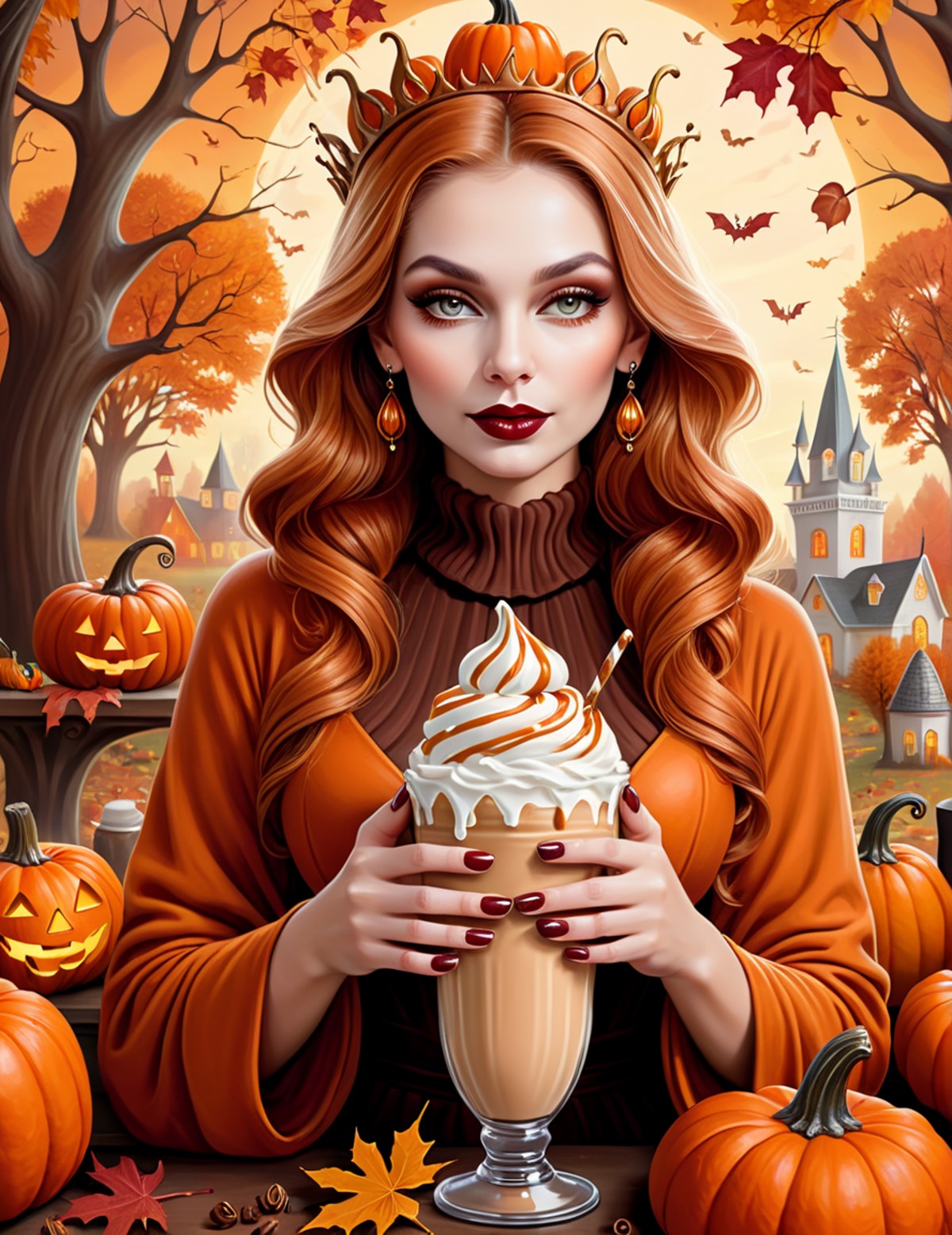 digital art, The Queen of Milkshakes, 8k, beautiful, highly detailed, whimsical, fantasy, perfect hands, manicured nails, ...