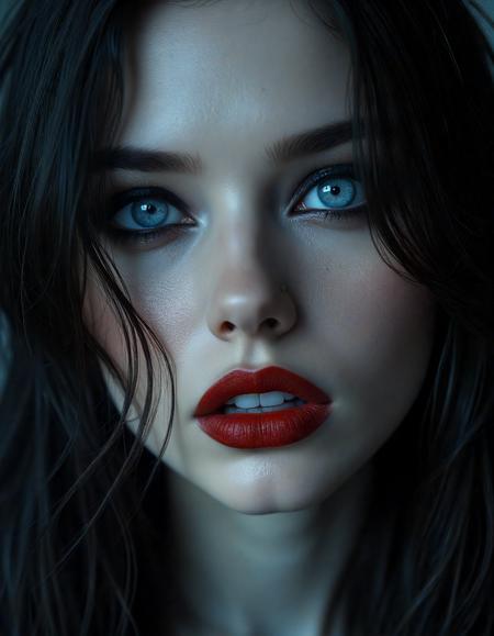 hyperrealistic art (dark mood masterpiece Photography:1.2), portrait of a mysterious woman with blue eyes and bold eyeliner, she has sensuous lips, looking seductively, naughty, shy smirking. The extreme realism focuses on her detailed skin, showing fine textures and natural highlights. photography masterpiece, modern, irresistible beauty, fuzzy lighting, dark mood, unusual composition, use of negative space, (rule of thirds composition), simmetry , mysteriouse, emotional, flirting, (fine erotic content:0.65), groundbreaking unrivaled opus with unrivaled details, (__wildcardsv2.0/color__ color scheme), highly detailed, melancholic, low-light hyper detailed photography, catchlights, style by Luis Royo . extremely high-resolution details, photographic, realism pushed to extreme, fine texture, incredibly lifelike,, extreme close-up shot,style by luis royo . extremely high-resolution details, photographic, realism pushed to extreme, fine texture, incredibly lifelike