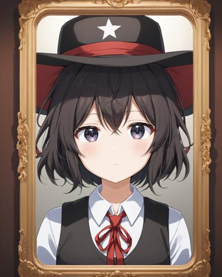 enraku tsubakura, solo, 1girl, white_shirt, red_necktie, glass, black_headwear, mirror, reflection, collared_shirt, bow, closed_mouth, expressionless, looking_at_viewer, fedora, red_ribbon
<lora:enraku_tsubakura_image217_fp16_2024-01-03:1>,star-shaped_pupils,symbol-shaped_pupils,. gorgeous,key visual, vibrant, studio anime,award-winning, professional, highly detailed,high budget, cinemascope