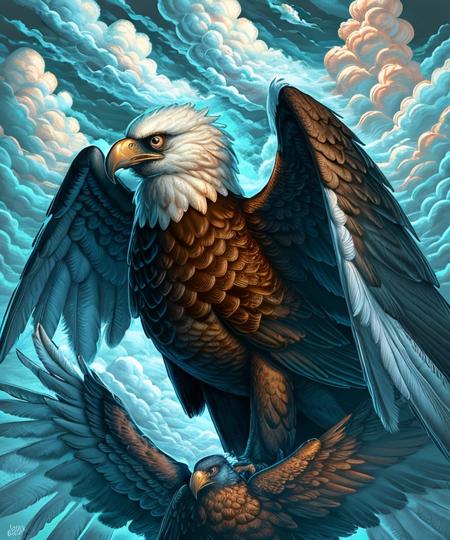 eagle surreal closeup, masterpiece by ncwinters, in the mystical clouds,  <lora:ncwinters-12-v2:1>