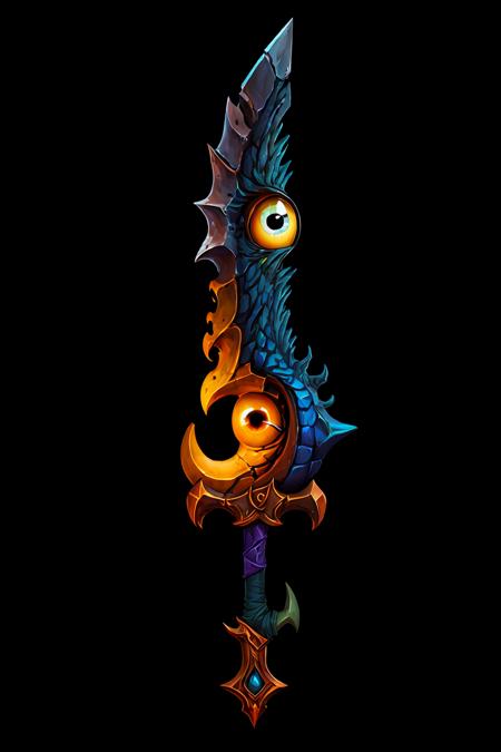 Game Art of dragon sword with eye  in Painting Comix art style, <lora:Pecha_Swords_LORA_V1-000004:0.8>, best quality, Trending on Artstation, masterpiece, (Yellow hue:1)