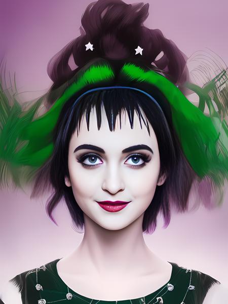 1girl, portrait, Lydia  Deetz, Elizabeth Teeter in Beetlejuice,wild neon green hair , trending on artstation,  rim lighting, octane rende,r frost engine 3 ,deetz1