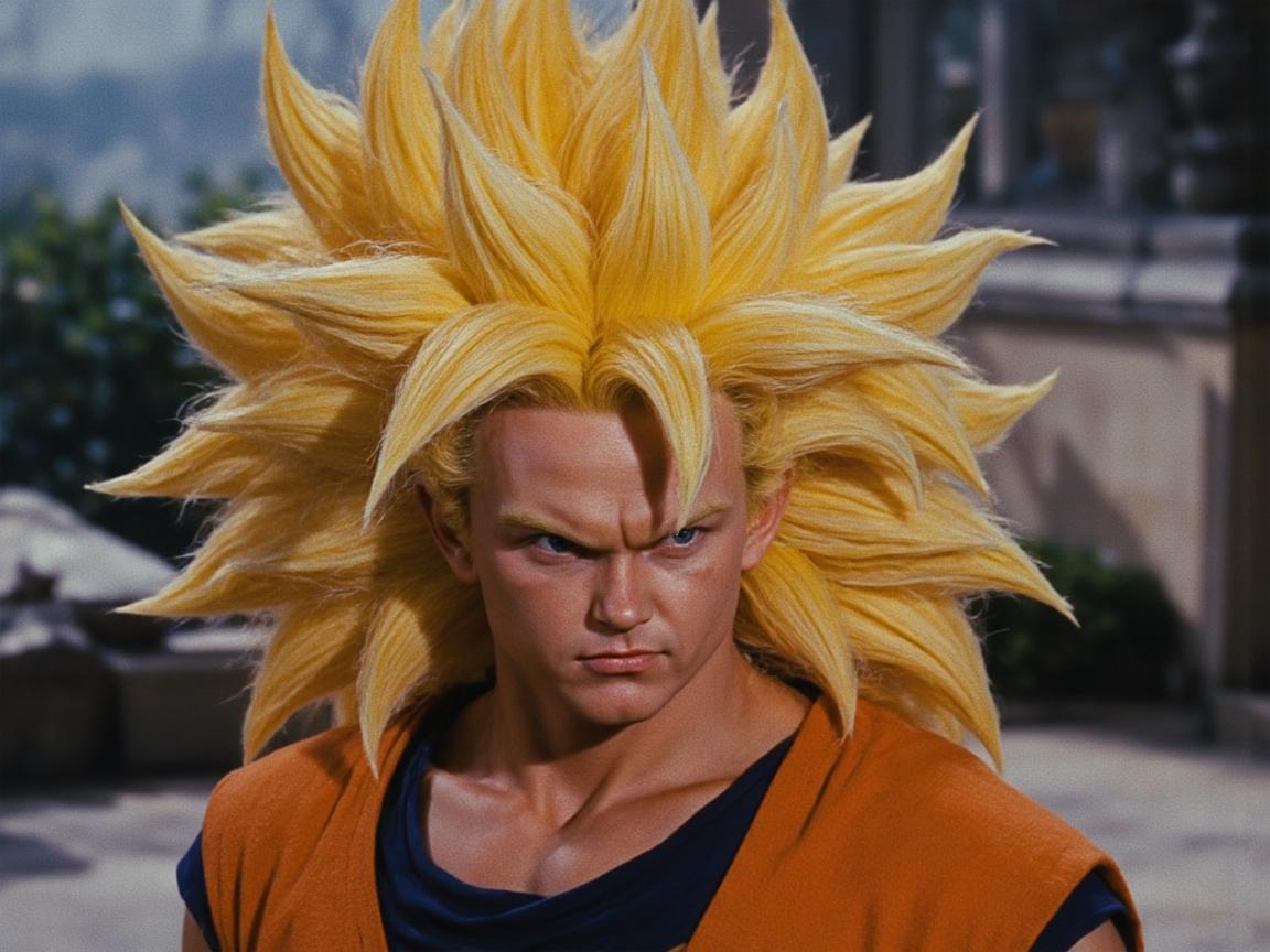 16mm film<lora:Super_Saiyan_3_Goku_Flux_Dragon_Ball_Z-000001:1> SSJ3, Goku. spiky, bright long yellow hair styled in a wild dynamic manner. wearing an orange gi with a blue sash,  <lora:Vintage_Movie:1>
realistic ultra detailed  hair, (b&w, Monochromatic, Film Photography:1.3),  Photorealistic, Hyperrealistic, Hyperdetailed, film noir, analog style, soft lighting, subsurface scattering, realistic, heavy shadow, masterpiece, best quality, ultra realistic, 8k, golden ratio, Intricate, High Detail, film photography, soft focus, detailed skin texture, (blush:0.5), (goosebumps:0.5), subsurface scattering