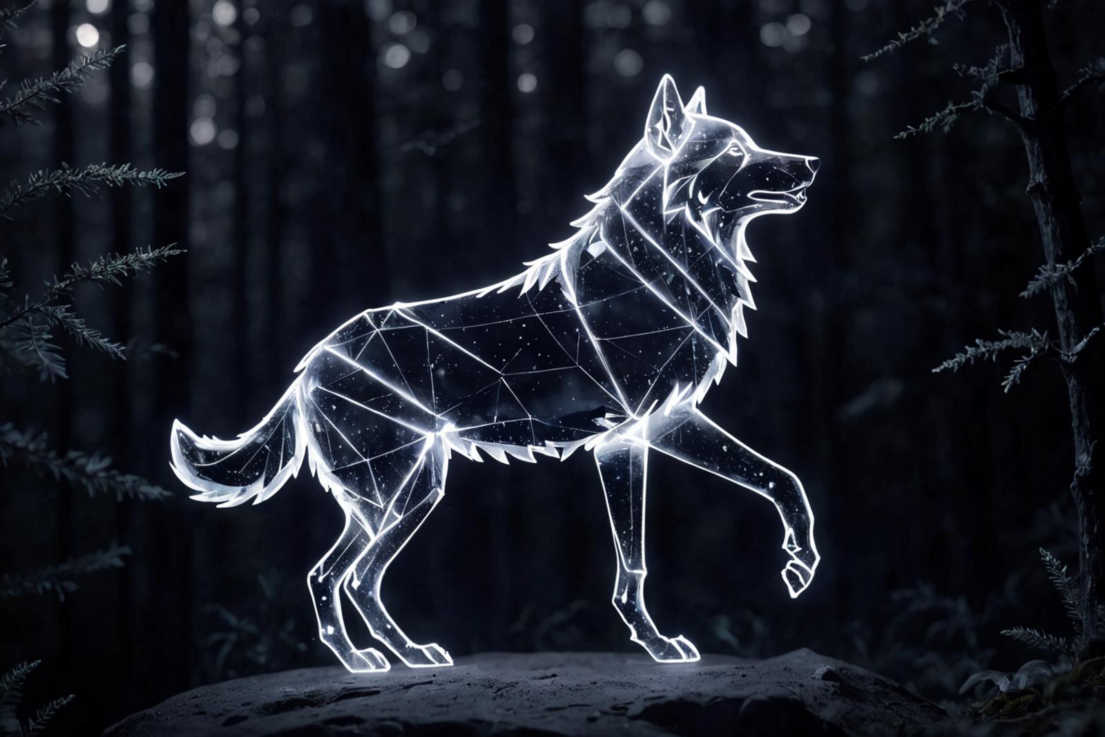A Wolf-Shaped Lamp Post in the Woods