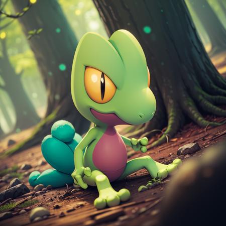 centered, award winning photo, (looking at viewer:1.2), |  Treecko_Pokemon, |forest, | bokeh, depth of field, cinematic composition, | <lora:Treecko_Pokemon_AnyLora:0.8>