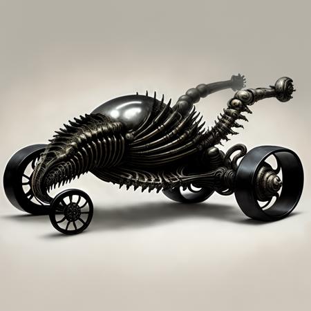 <lora:giger_8:.4>  hrgiger,  old fashioned car , biomechanical