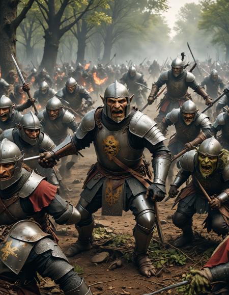 (Knights battling a horde of goblins:1.3), Medieval Passion <lora:xl_more_art-full_v1:0.5> <lora:add-detail-xl:0.7>