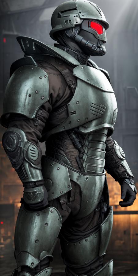 ((Masterpiece, best quality)),photography, detailed skin, realistic, photo-realistic, 8k, highly detailed, full length frame, High detail RAW color art, diffused soft lighting, shallow depth of field, sharp focus, hyperrealism, cinematic lighting,
edgHalo_armor,power armor, a man in a suit with a helmet on and iron boots,wearing edgHalo_armor <lora:edgHaloArmors:1>