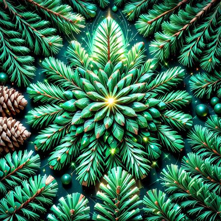 lazypos, pines and needles, vivid colors,
emerald made of pines and needles, outer space background, green theme. light shining from behind.