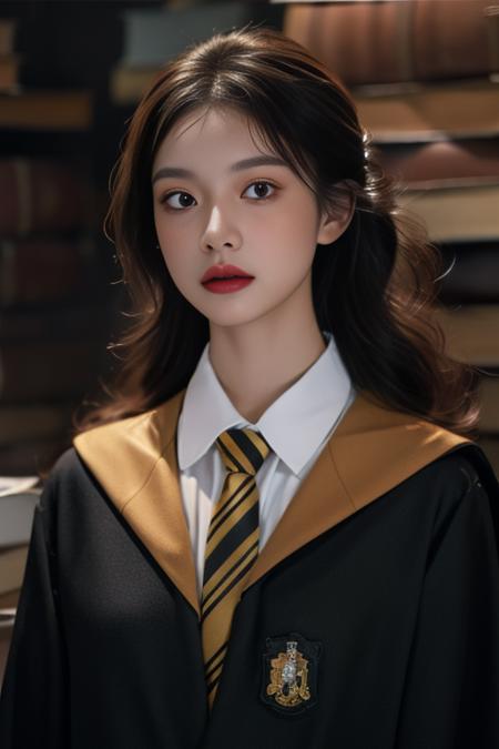 hufflepuff uniform, hogwarts school uniform, robe, collared shirt, necktie,