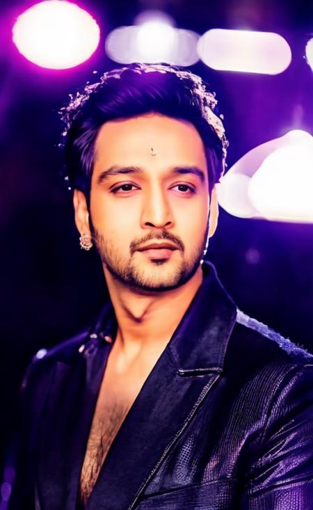 SRJ in black clothes , charismatic face, lights, bokeh, <lora:SRJ:1> RAW photo, 8k uhd, dslr, soft lighting, high quality, film grain, Fujifilm XT3, symmetry pose