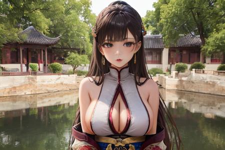 (realistic:1.3),best quality ,masterpiece, an extremely delicate and beautiful, extremely detailed , extremely detailed,realistic, 

suzhouyuanlin,hanfu,1girl,idol,fine face,sideboob,(very long hair), (hair ornament), earrings,detailed face,big breasts,(looking at viewer:1.1),

highly detailed background,Outdoor Background,outdoors