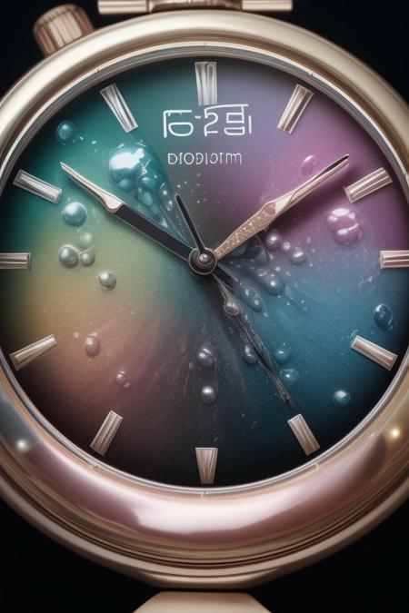 lazypos,aesthetic,extremely aesthetic,masterpiece,flowing,pool of liquid,overflowing,made of l1qu1dp34rl,metal,pearl,liquid pearl,pearlescent,pastel colors,rainbow,watch,no human,pocket watch,watch face,clock face,close up,macro photography,macro photo,liquid,filled,filled with liquid,liquid pouring from watch,oozing,<lora:liquidpearlXL_r1:1>,