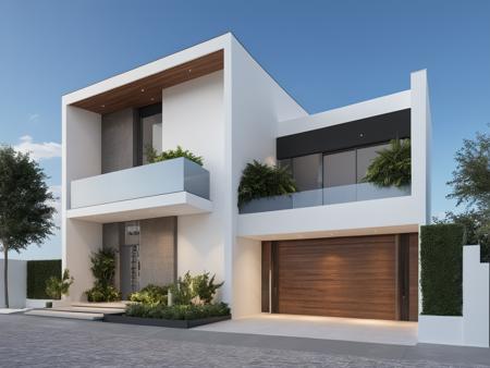 Architectural style Architectural style,    <lora:JJsMInimalistStyleHouse_XL:1>, ((MInimalist Style House)),(masterpiece) , ((best quality)), dramatic lighting, high quality outdoors, sky, day, cloud, tree, blue sky, building, scenery, road, real world location,  sunlight, enough detail, high resolution,super realistic, Photorealistic, highly detailed, balcony, plants, door, car,  paving, , architectural drawing, highly detailed  , . Clean lines, geometric shapes, minimalist, modern, architectural drawing, highly detailed