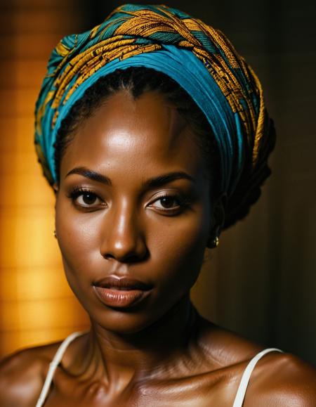 analogue portrait photo of a Beautiful dark skin African woman, clear focus, high resolution image, ,RandCloth__ <lora:Ayana_Lela_African_Woman:0.8>  ,low light, soft natural light, Rembrandt style light, Hasselblad DLSR camera, 200mm Zeiss lens, f/2.8 ,Sexy pose, erotic pose, exhibitionism ,Downtown plaza