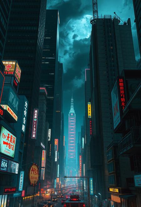 akira, neo tokyo, megalopolis, cyberpunk city, retrowave city, futuristic, neo noir, night city, skyscrapers, epic scene, megabuildings, dredd, view from street level,