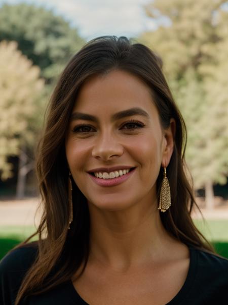 Realistic photo of a beautiful s0f14v-v2 woman,  1girl, solo, long hair, looking at viewer, smile, brown hair, shirt, brown eyes, jewelry, upper body, earrings, teeth, grin, blurry, english text, lips, black shirt, pointing, forehead, realistic, middle finger, soft lighting, professional Photography, Photorealistic, detailed, RAW, analog, sharp focus, 8k, HD, DSLR, high quality, Fujifilm XT3, film grain, masterpiece<lora:s0f14v-v2:1.0>