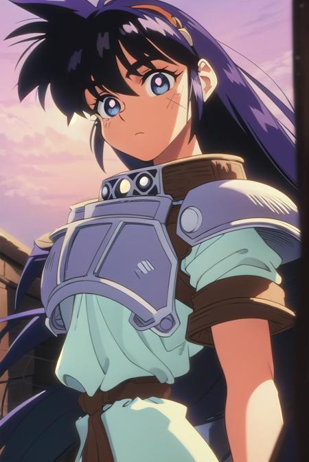 ihrie, <lora:ihrie-lora-nochekaiser:1>,
ihrie, long hair, blue eyes, black hair, (retro artstyle:1.5), (1990s \(style\):1.5),
BREAK gloves, short sleeves, fingerless gloves, armor, shoulder armor, brown gloves, pauldrons, breastplate,
BREAK looking at viewer,
BREAK outdoors,
BREAK <lyco:GoodHands-beta2:1>, (masterpiece:1.2), best quality, high resolution, unity 8k wallpaper, (illustration:0.8), (beautiful detailed eyes:1.6), extremely detailed face, perfect lighting, extremely detailed CG, (perfect hands, perfect anatomy),