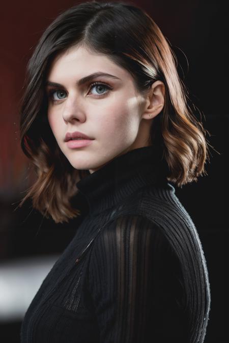 A stunning intricate full color portrait of alexandraD2, wearing a black turtleneck, epic character composition, by ilya kuvshinov, alessio albi, nina masic, sharp focus, natural lighting, subsurface scattering, f2, 35mm
