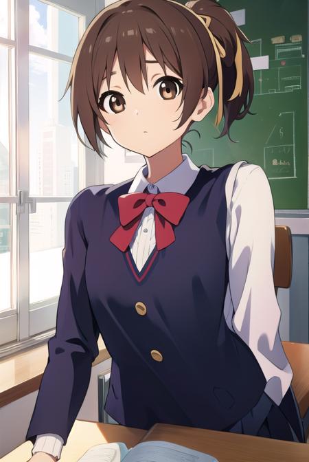 konuihirasawa, <lyco:uihirasawa-LYCORIStest:1>,
ui hirasawa, (brown eyes:1.5), brown hair, ponytail, short hair, (flat chest:1.2),
BREAK sakuragaoka high school uniform, school uniform,
BREAK looking at viewer,
BREAK indoors, classroom,
BREAK <lora:GoodHands-vanilla:1>, (masterpiece:1.2), best quality, high resolution, unity 8k wallpaper, (illustration:0.8), (beautiful detailed eyes:1.6), extremely detailed face, perfect lighting, extremely detailed CG, (perfect hands, perfect anatomy),