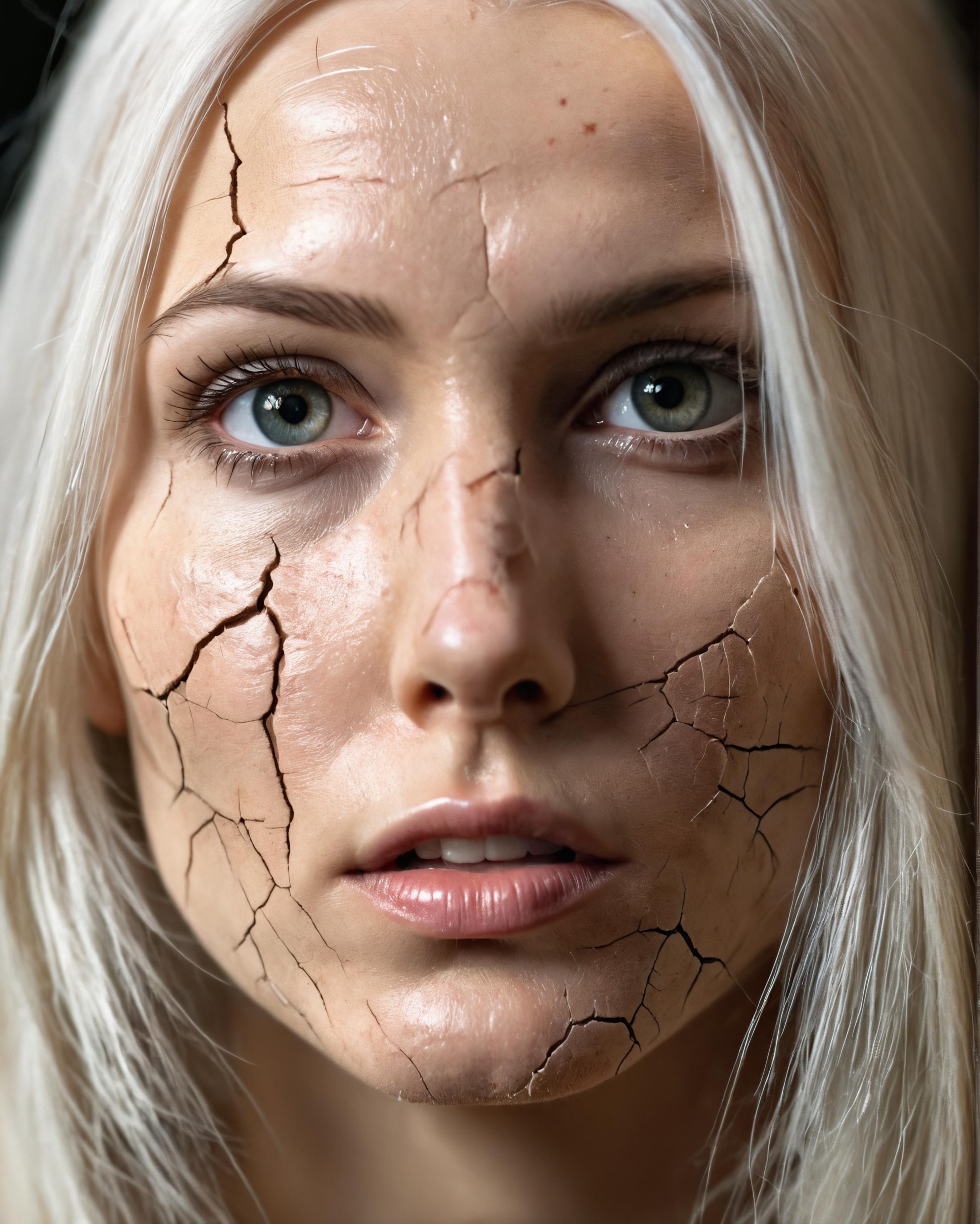 A woman with chapped lips and dried skin on her face.