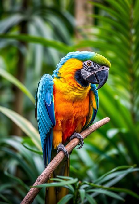Parrot, blue macaw, in a jungle