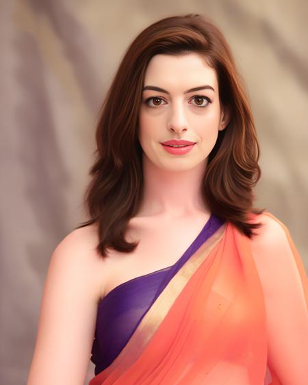 AnneHathaway,<lora:AnneHathawaySDXL:1>,woman wearing saree, background blur, portrait