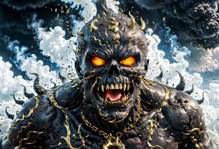 According to the rules, in such cases, it was supposed to become a black impenetrable cloud, fill the entire space with itself, catch up with  gold DEVIL SPAWN horror and look at him with an ominous luminous look from nowhere and from everywhere, which Bomchi immediately did.  Feeling of fear, feeling of horror,rich colors, ultra clear image, more realistic, high resolution photos, 8K HD wallpapershigh quality, intricate details,  ultra detailed, ,depth of field, 8k resolution trending on Artstation Unreal Engine 5, Epic,detailed background, <lora:xl_more_art-full_v1:1.2>  <lora:JuggerCineXL2:0.8> , Cinematic,  <lora:EnvyActionShotXL01:0.8> action shot