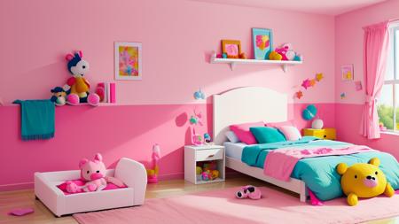 pinkroom, pink wall, bed, stuffed toy, pillow, couch