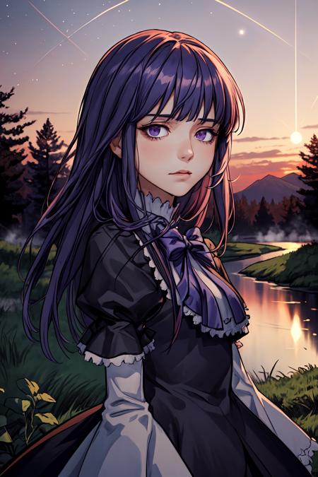 frederica bernkastel, purple hair dress, bowtie, mary janes, socks cat tail, tail bow, tail ornament purple eyes