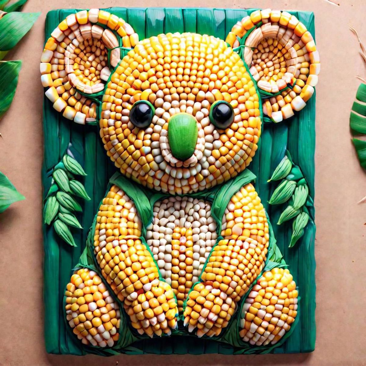 Cute Bear Cake Made from Corn and Green Leaves