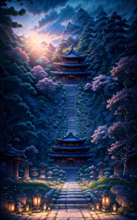 (best quality,ultra-detailed,8k uhd,ultra high res,cinematic scenes, masterpiece,dramatic lighting,extremely detailed CG unity wallpaper) ,an empty scene, a Chinese temple in the garden in summer, <lora:ChineseStyleAncientlandscape_v1.1_150:1>