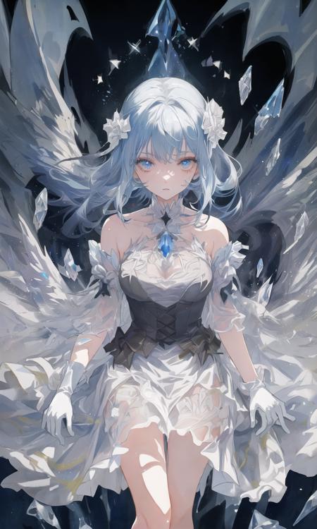 art by yaguru magiku, dreamy, <hypernet:Cornflower_Phantom:1.0>
(an detailed organdie dress,sitting,burning hair,crystals texture Hair,Iridescence hair,(watercolor_medium),large top sleeves,Floating white silk,no shoe,star hair ornament,Many ice cubes surround the girl,ice and fire melt,detailed ice,ice crystal texture wings,spark,burning,Burn oneself in flames,bare knee,snowflake,burning sky,smoke of gunpowder,Ice is floating in the air,a hell on earth,floating glass fragments,hiten,an extremely delicate and beautiful girl,gothic architecture,,Ambient light,beautiful detailed glow,ray tracing,cinematiclighting,reflective hair,beautiful detailed eyes,extreme detailed hair,beautiful detalied hair,floating hair,wind lift,detailed cute anime face,an extremely delicate and beautiful,best illustration,best quality,highly detailed,illustration,extreme body details,extremely detailed CG unity 8k wallpaper,an extremely delicate and beautifu,eyes the same size,gorgeous,Broken glass,magic circle,beautiful detailed white gloves,fire,Bare shoulders,Depth of field, cowboy shot )<hypernet:yukoring:0><lora:Cornflower-000001:0>