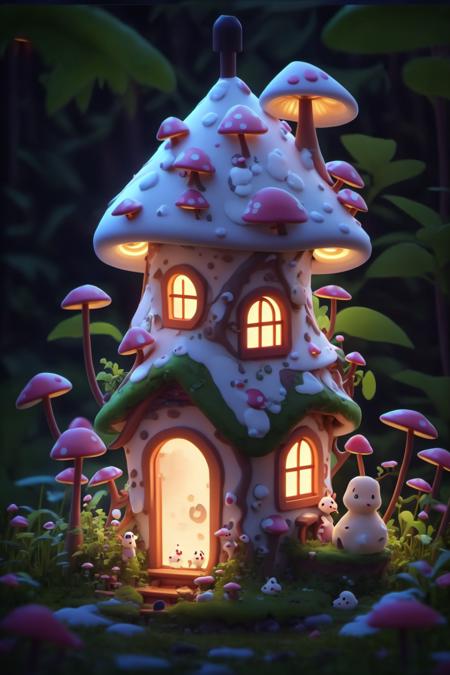 3dfz, no humans, mushroom, house, grass, window, outdoors, door, plant, bear, scenery, moss, chimney, pokemon \(creature\),
tilt-shift,best quality,masterpiece,realistic,HDR,UHD,8K,