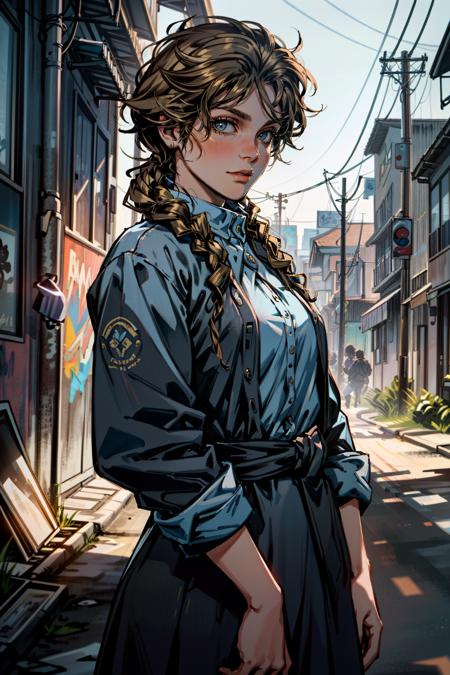 (masterpiece, best quality:1.3) 
<lora:epi_noiseoffset2:1> <lora:add_detail:0.7> <lora:RDRMaryBethGaskill:0.8>
RDRMaryBethGaskill, 1girl, solo, blonde hair, cowboy western, vibrant street art district, twilight, colorful and artistic with murals illuminated by fading daylight