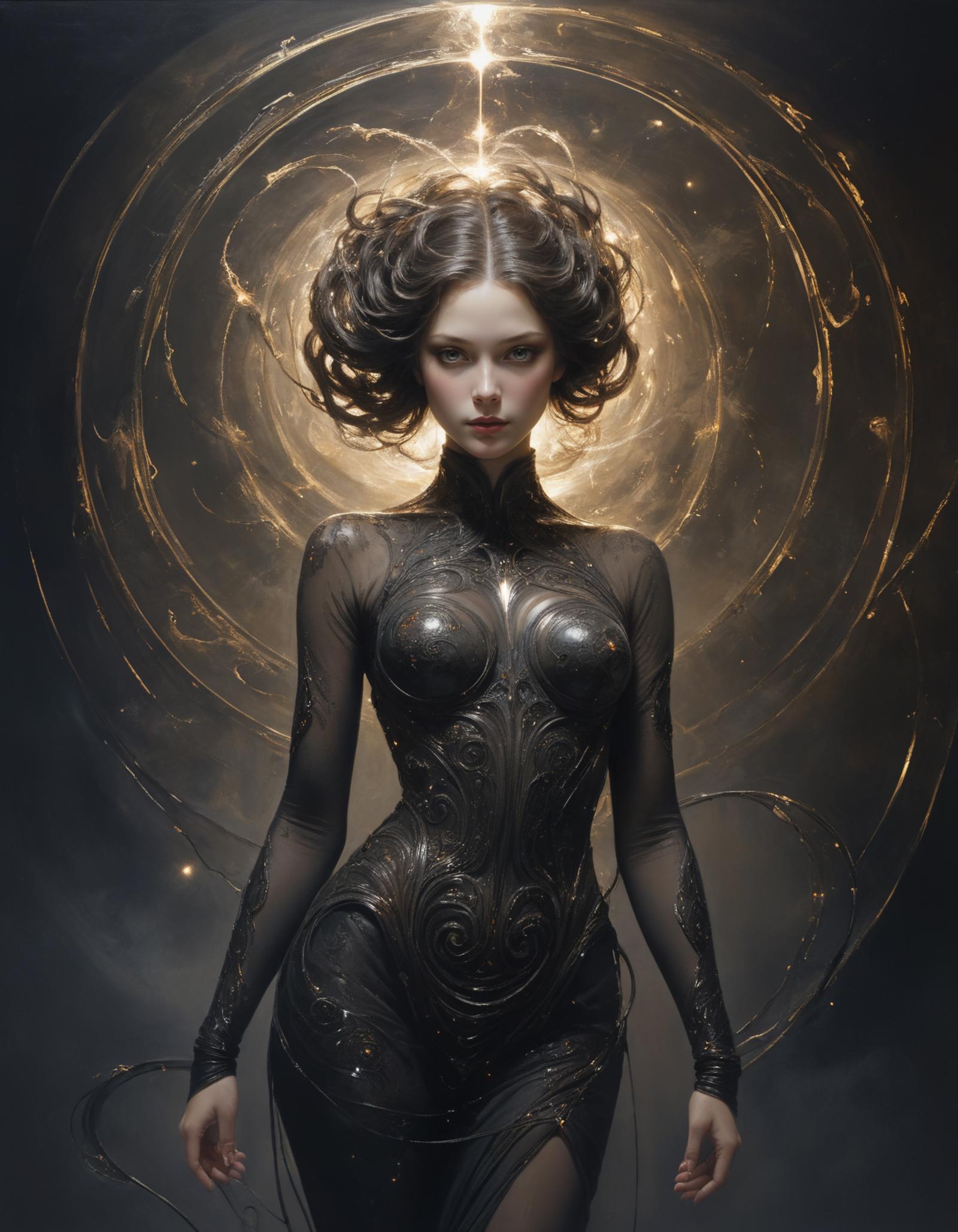 Artistic Digital Painting of a Woman with Long Hair and a Corset Dress