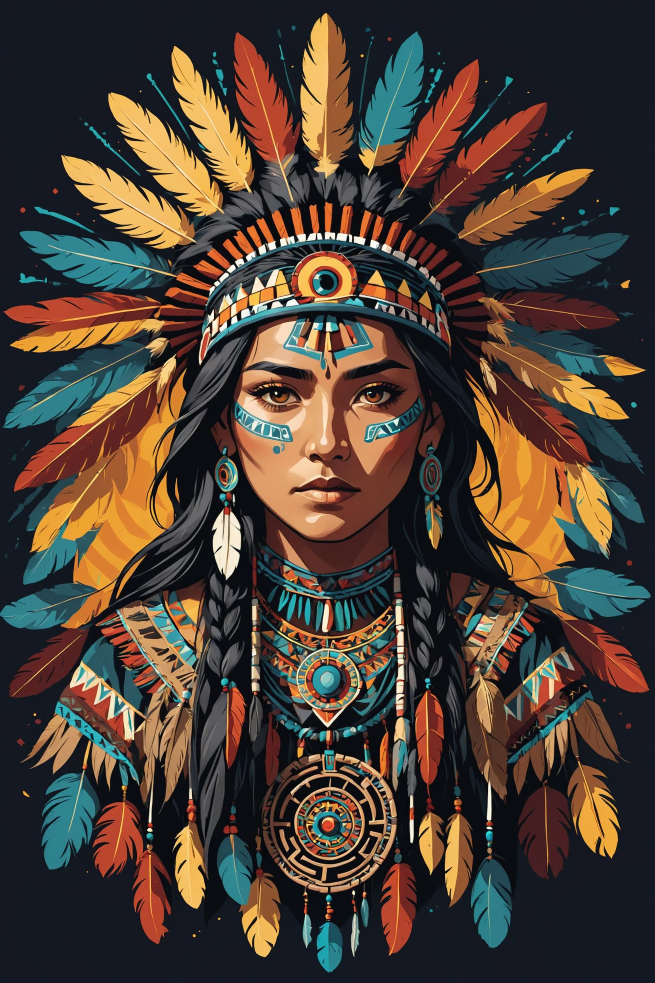 A Native American woman in traditional headdress and clothing.
