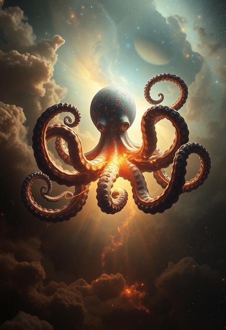 A gigantic cosmic octopus emerging from dust and gas clouds in the middle of the galaxy