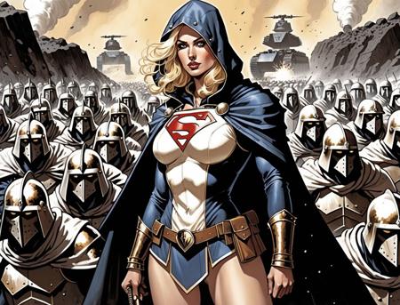((Wearing a blazer over a hoodie)), blazer, hoodie, looking away from the viewer,,leading a horde army, thousands of warriors, futuristic attire, future soldier, in wh40k, Warhammer 40,000, death korps of krieg, dkok, astra militarum, space marines, epic battle, only war, wearing huge pauldrons, WWI, trenches, dirt, battle,Power girl, supergirl, blonde,in a coal mine,(tiny breasts, flat chest), toned, fit, (21yo), a 25-year-old woman, detailed face, petite figure, detailed skin texture, pale skin, thigh gap