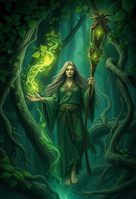 Deep within a mystical forest, a druid channels the forces of nature. Leaves and vines swirl around them as they commune with ancient spirits, their staff glowing with ethereal energy. The balance of life and magic hangs in the air
<lora:add-detail-xl:0.5> <lora:xl_more_art-full_v1:0.5>