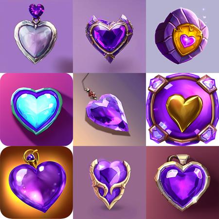 fantassified icon, violet heart jewel, plain background, 8k, centered