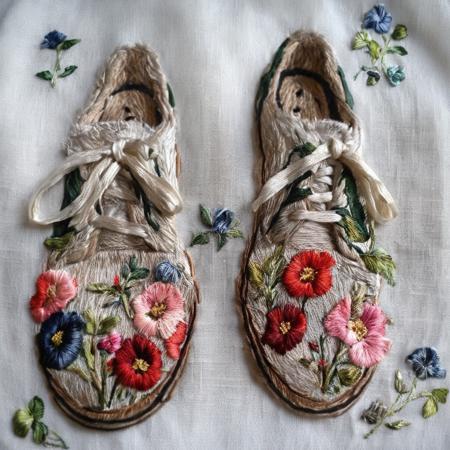 <lora:SDXL_embroidery_Sa_May_V8:1>  embroidery,  old shoes