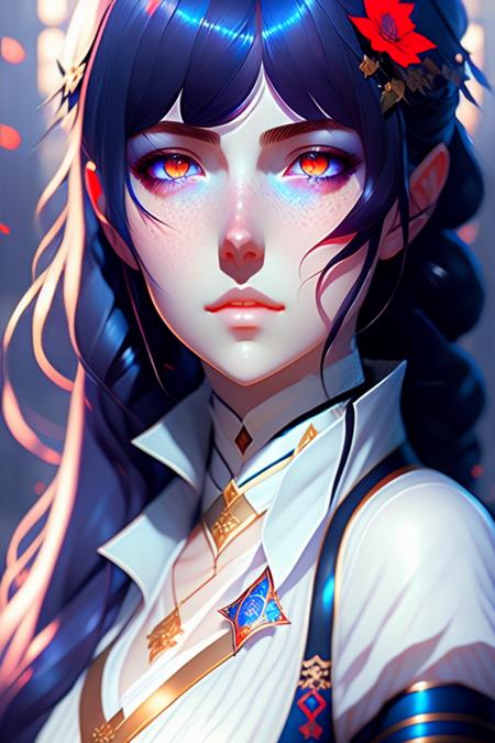 portrait of beautiful gothic girl, cute face with freckles, blue and red eyes, ntricate, highly detailed, digital painting, official media, anime key visual, concept art, rich colors, ambient lighting, sharp focus, illustration, art by wlop and ilya kuvshinov and makoto shinkai