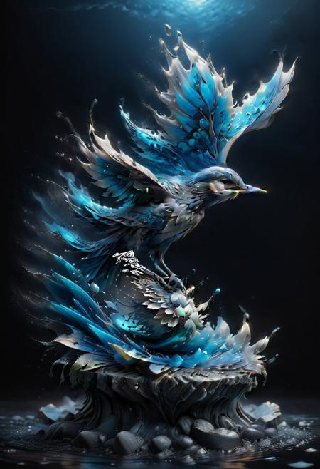 A bird, blue Jays,
amazingly fluid, 
detailed, 
3d fractals, 
light particles, 
water drops, 
shimmering light, 
dreamy, 
surreal, 
alcohol ink, 
smooth, 
shimmering, 
dreamy glow, 
16k, 
intricate artwork masterpiece, 
ominous, 
matte painting movie poster,  
trending on cgsociety, 
intricate, 
epic, 
trending on artstation, 
highly detailed, 
vibrant, 
production cinematic character render, 
ultra high quality model