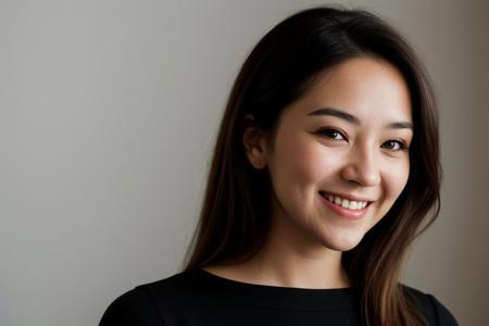RAW photo, face portrait photo of beautiful 26 y.o woman, cute face, wearing black dress, happy face, hard shadows, cinematic shot, dramatic lighting