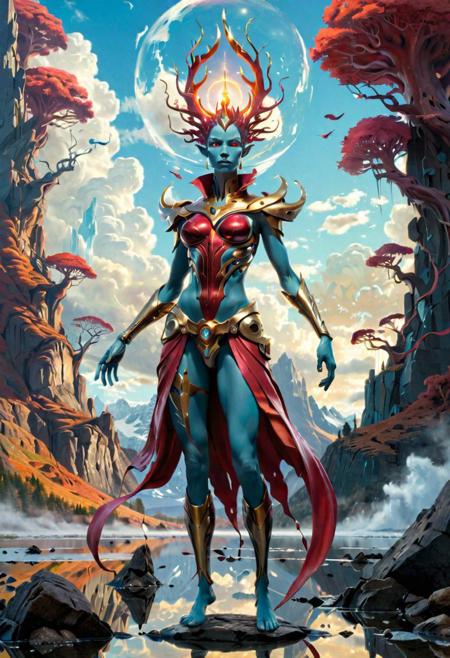 "3d render of (greatest vision with logical wisdom of mytical creature of future, stunning portrayal)),very dynamic  Position,mid-shot, confident, stand tall, , Iridescent , dark,  reflections,  growth (by Ben Shahn+peter mohrbacher)Very distinctive painting manner, subdued colors with splashes of crimson and gold. Subdued,Vivid,Scenes, Illustrative,unreal engine 5, Fine lines,magic realism, final 3d render,(((masterpiece))),(((best quality))), ((ultra-detailed)), UHD,HDR,64K, --v 6"