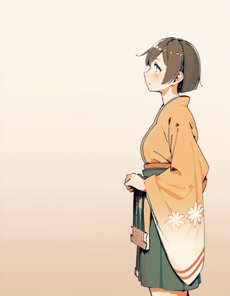 dynamic angle, masterpiece, best quality, photorealistic, detailed 3d render, solo, looking at viewer, feet out of frame view of 1girl facing viewer over a simple white to gold gradient background, hiryuuchan, (one side up:1.22) brown hair, brown eyes, orange kimono with wide furisode sleeves, cute, pixiv, best lighting, finely detailed eyes, depth of field, Japanese clothing <lora:hiryuu_counterfeitxla_1-08:0.9>
BREAK green hakama, hakama short skirt, miniskirt,